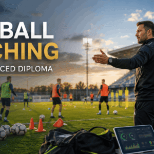 Professional coach leading an elite football training session for the Football Coaching Diploma Level 7 course.