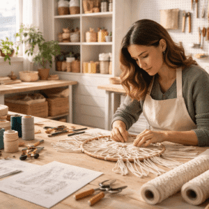 Advanced Crafting Diploma training showing a skilled artisan working on creative handmade designs in a modern studio