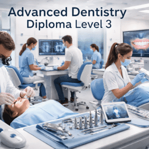 Modern dental professionals learning advanced procedures in a clinical lab for the Advanced Dentistry Diploma Level 3