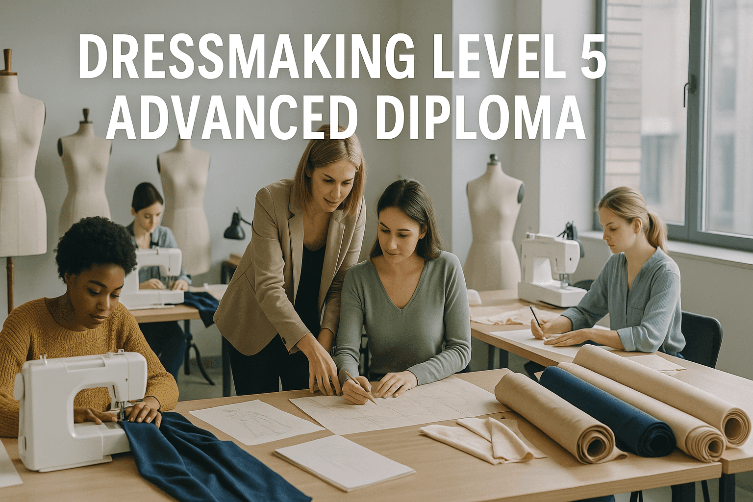 students practising couture sewing and tailoring in an advanced dressmaking diploma class