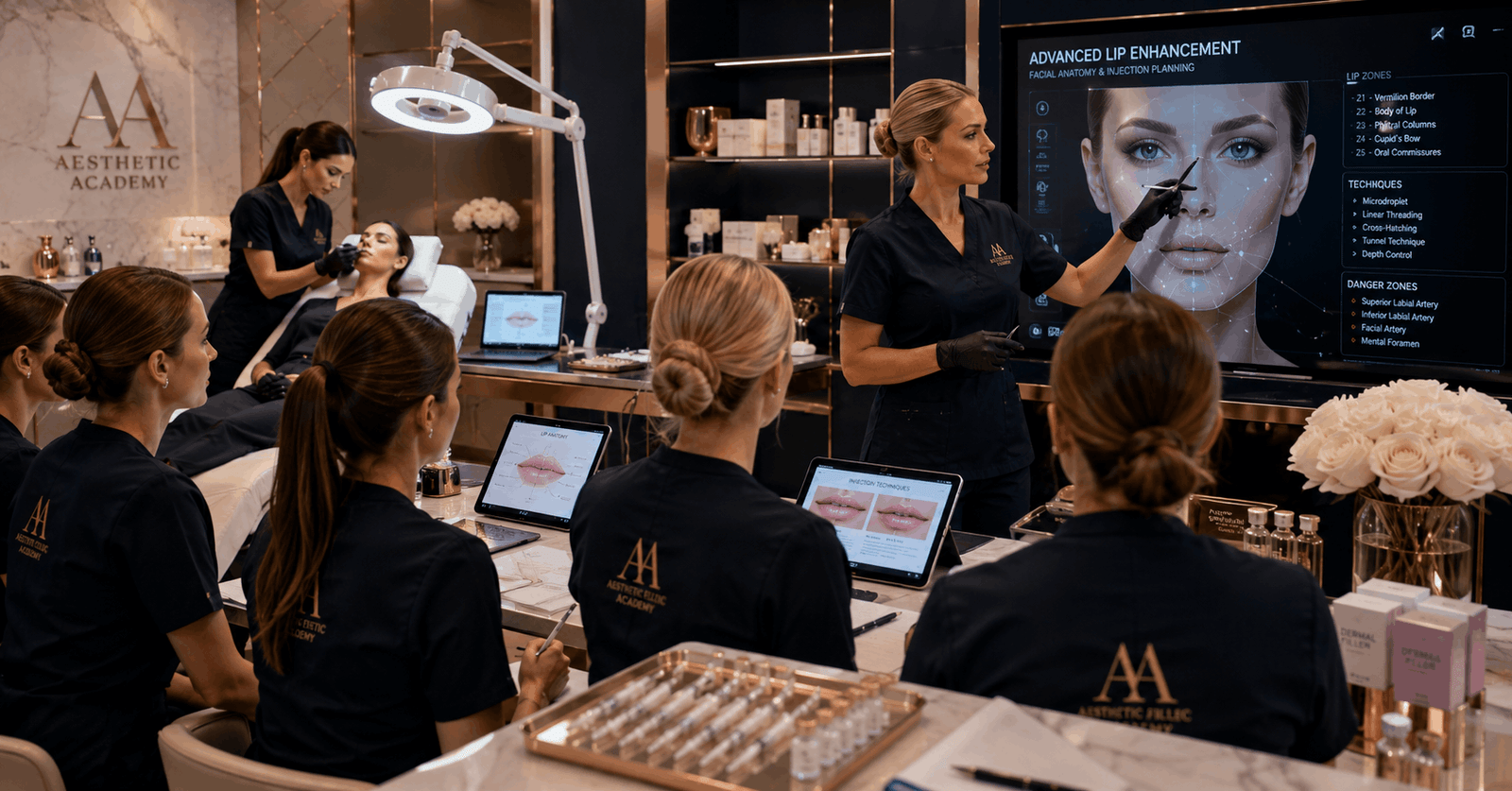 Advanced Lip Filler Diploma training with aesthetic practitioner performing advanced cosmetic consultation and injection planning