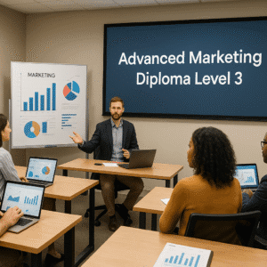 students learning advanced marketing strategies in a UK classroom, advanced marketing diploma