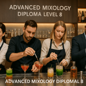 Students mastering cocktail techniques during the Advanced Mixology Diploma Level 8 training session.