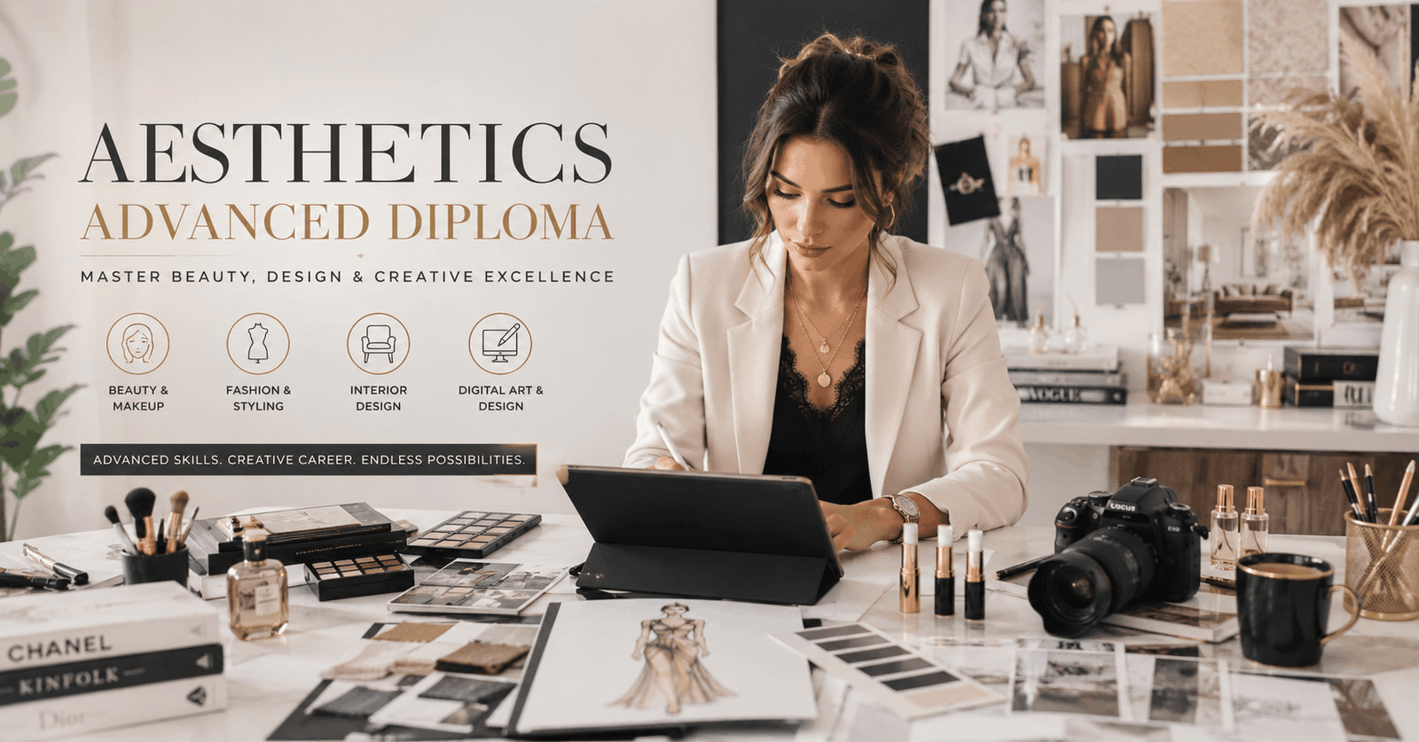 Professional learner studying beauty, fashion, and design in an Aesthetics Advanced Diploma course