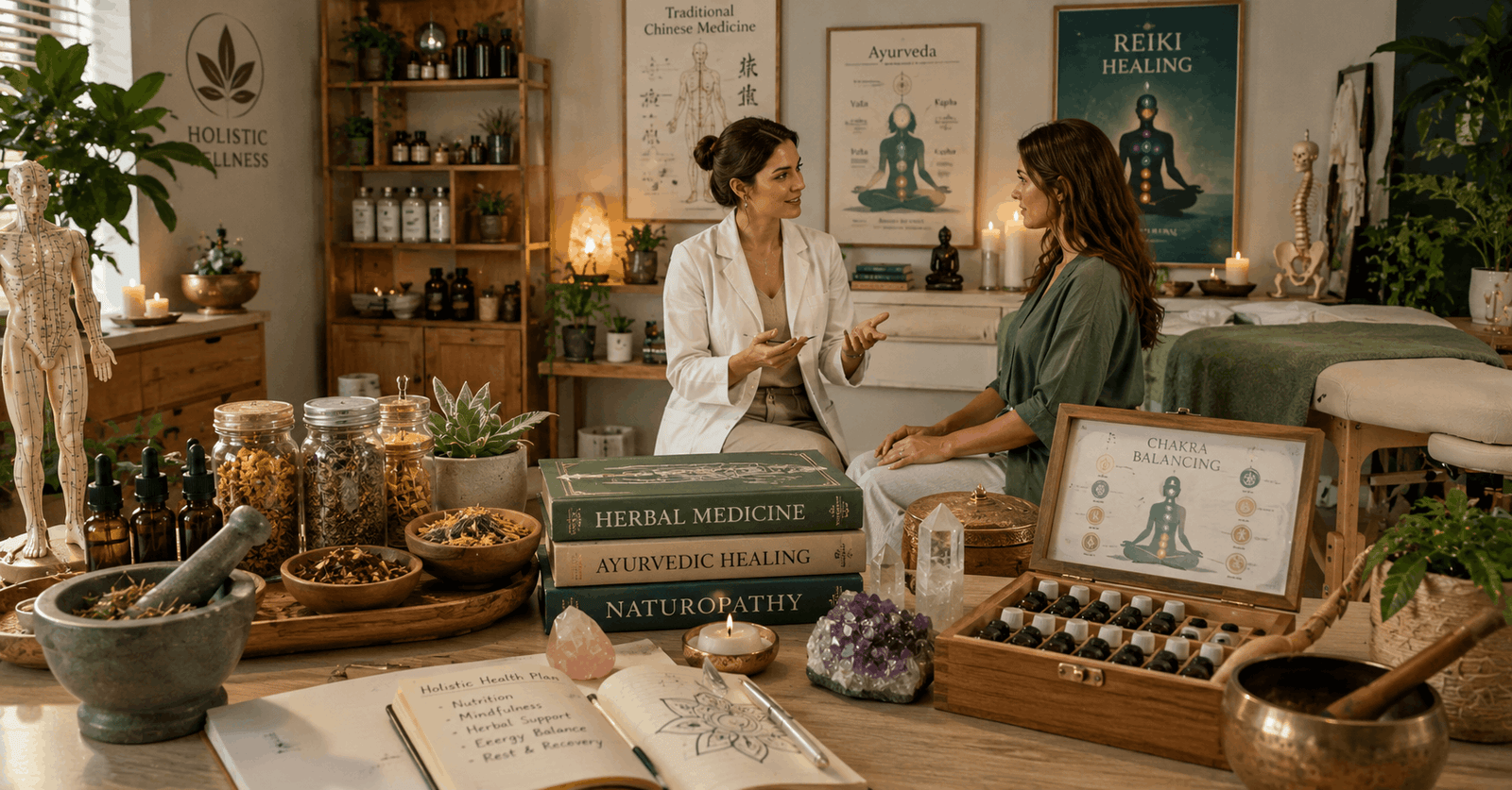 Holistic practitioner teaching Alternative Medicine Diploma with herbal and wellness therapies