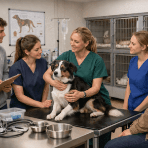 Student learning animal welfare diploma skills in a modern animal care training centre