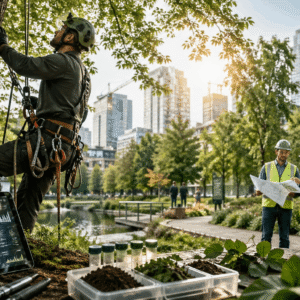 Professional arborist managing urban trees in Arboriculture Advanced Diploma training