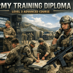 Army Training Diploma Level 3 students learning tactical leadership and military operations in a modern training environment