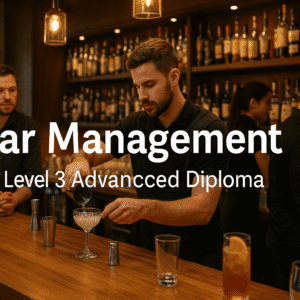 Students learning bar operations and service skills in a modern training bar during Bar Management Course Level 3.