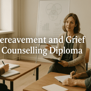 students learning bereavement and grief counselling techniques in a UK classroom