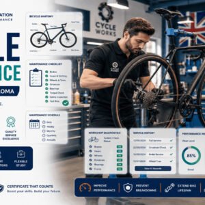 Professional Bicycle Maintenance Diploma course featuring bicycle repair, wheel truing, hydraulic brakes, and drivetrain servicing.