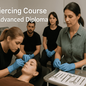 Students learning advanced techniques in a Body Piercing Course Level 3 Advanced Diploma classroom