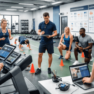 students training in btec sport level 3 course with coaching, fitness testing and sports performance practice