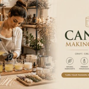 Candle Making Course featuring handcrafted candles, wax pouring, fragrance blending, and professional candle-making tools.
