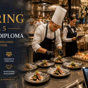 Professional catering team preparing luxury event food for Catering Advanced Diploma training course