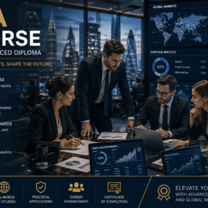Finance professionals analysing investment data in a CFA Course Level 7 training environment