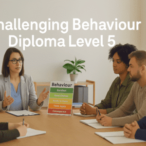 Students learning positive behaviour strategies in a supportive classroom during the Challenging Behaviour Diploma Level 5 course.