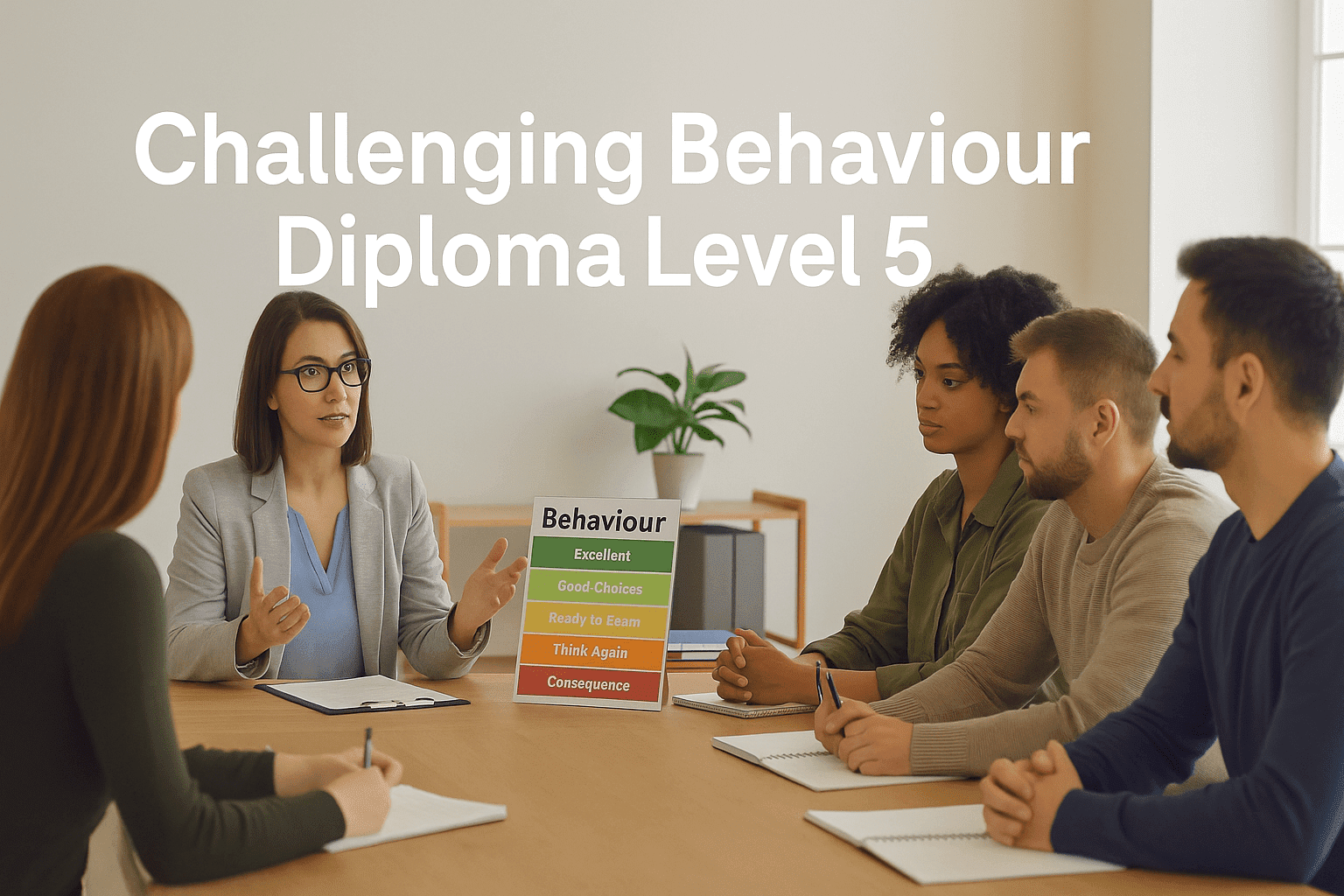Students learning positive behaviour strategies in a supportive classroom during the Challenging Behaviour Diploma Level 5 course.