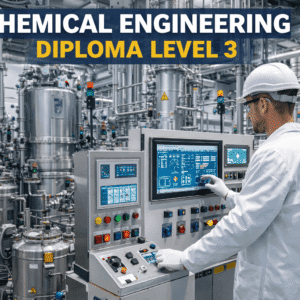 Chemical Engineering Diploma Level 3 showing engineers operating reactors, control panels and laboratory equipment