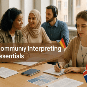 Interpreters assisting diverse communities during a community interpreting essentials training session.