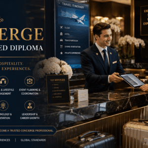 Luxury concierge professional assisting premium clients in Concierge Advanced Diploma training course