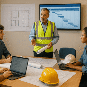 students learning construction management and project planning in class