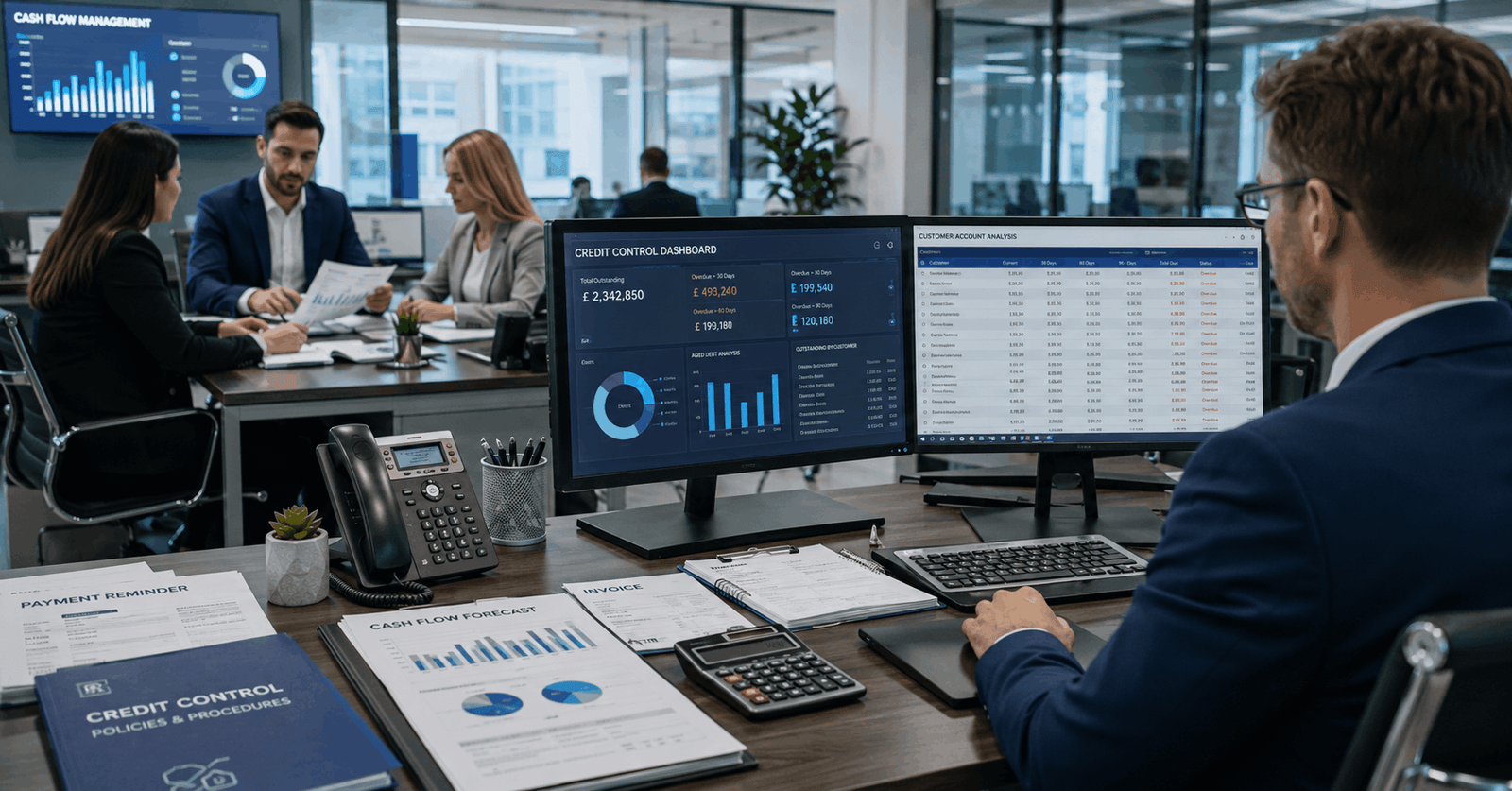 Professional finance team managing accounts in a Credit Control Diploma training environment