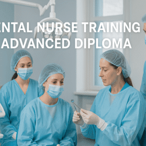 dental nurse students practising chairside assistance in a UK dental clinic training session