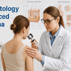 Dermatologist examining patient’s skin using dermatoscope – Dermatology Advanced Diploma Level 3