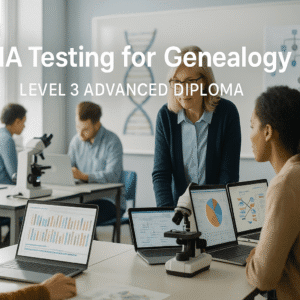 Students analysing DNA results for genealogy in a modern UK genetics classroom