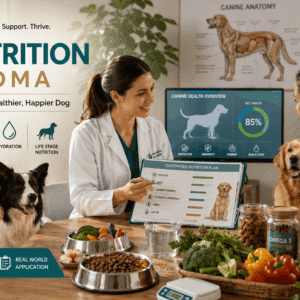 Dog Nutrition Diploma course showing healthy canine feeding plans, pet nutrition guidance, and veterinary wellness care