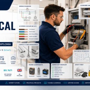 Professional Electrical Wiring Diploma course featuring electrical installation, wiring tools, switchboards, and safety practices.