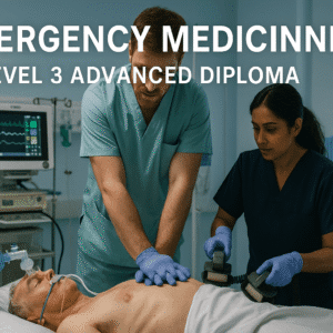Doctors and nurses performing emergency treatment during training for Emergency Medicine Level 3 Advanced Diploma