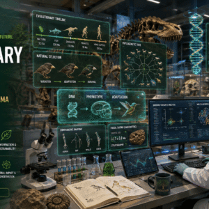 Scientist studying genetics, fossils and ecosystems during Evolutionary Biology Diploma research in a modern laboratory.