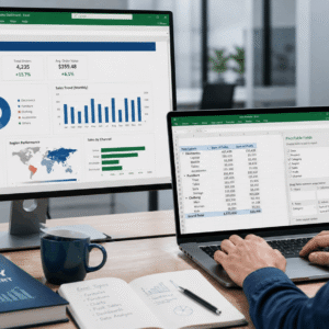 Professional using Excel dashboard and charts in Excel Mastery Course training environment