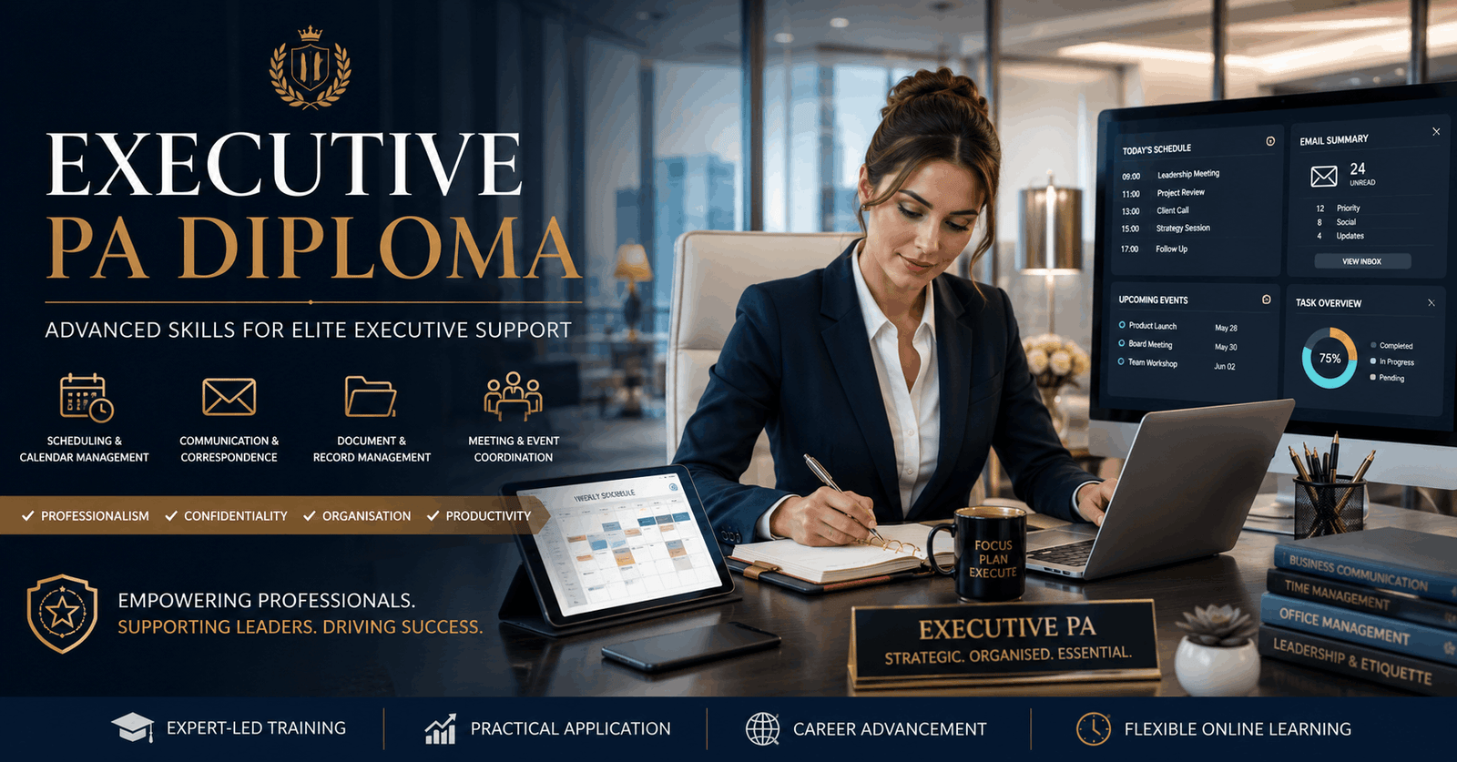 Executive PA Diploma course featuring professional office management, scheduling, and executive support skills