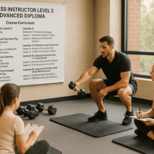 Adult learners in UK gym training session for Fitness Instructor Advanced Diploma Level 5