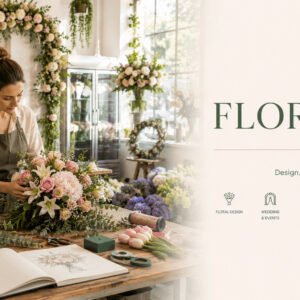 Floristry Course featuring a professional florist creating elegant floral arrangements in a modern flower design studio.