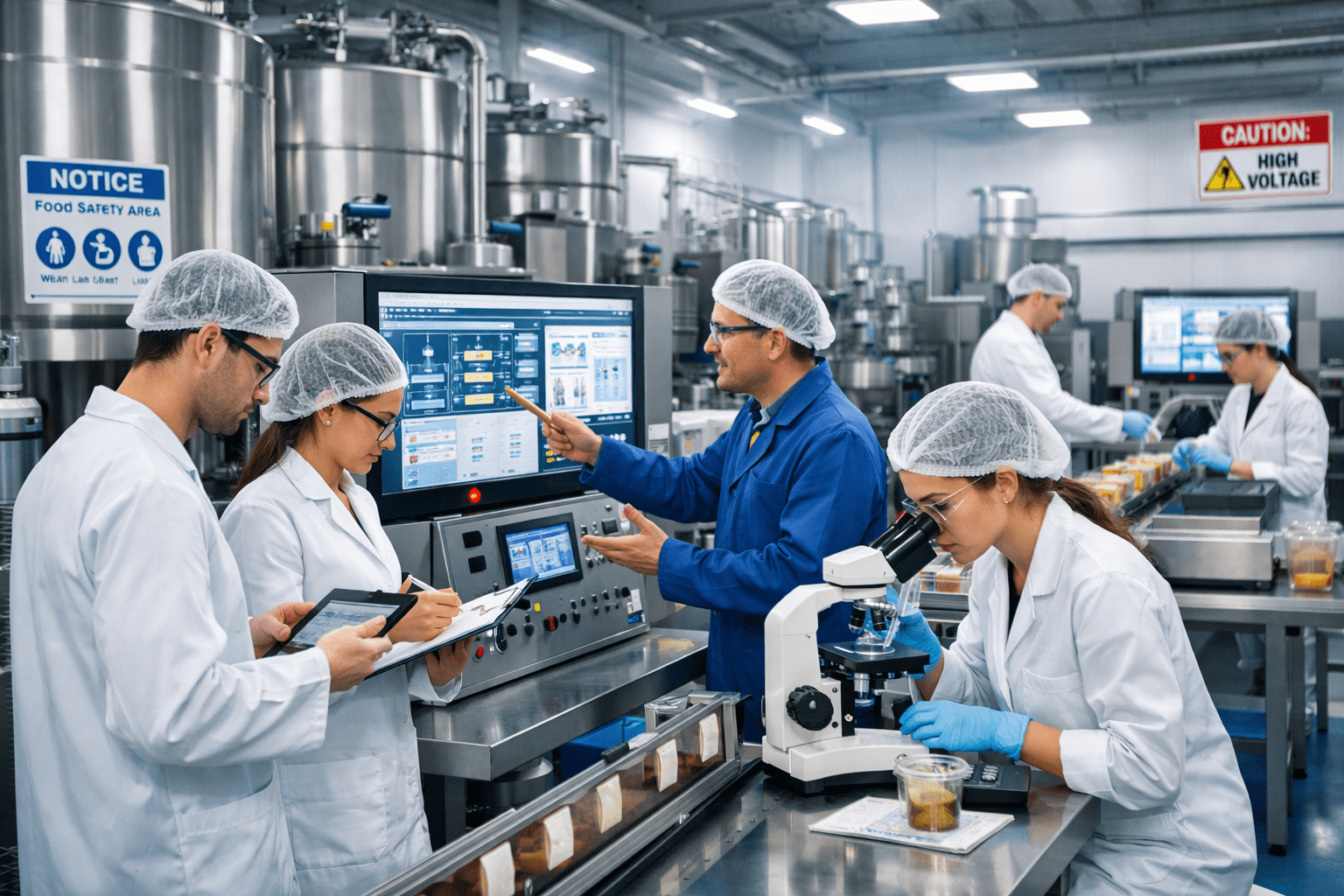 Food Process Engineering Level 3 Diploma students learning food safety, processing systems and quality control in a modern UK facility