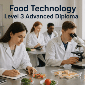 Students in a modern food technology lab testing products and analysing food samples for the Food Technology Diploma.