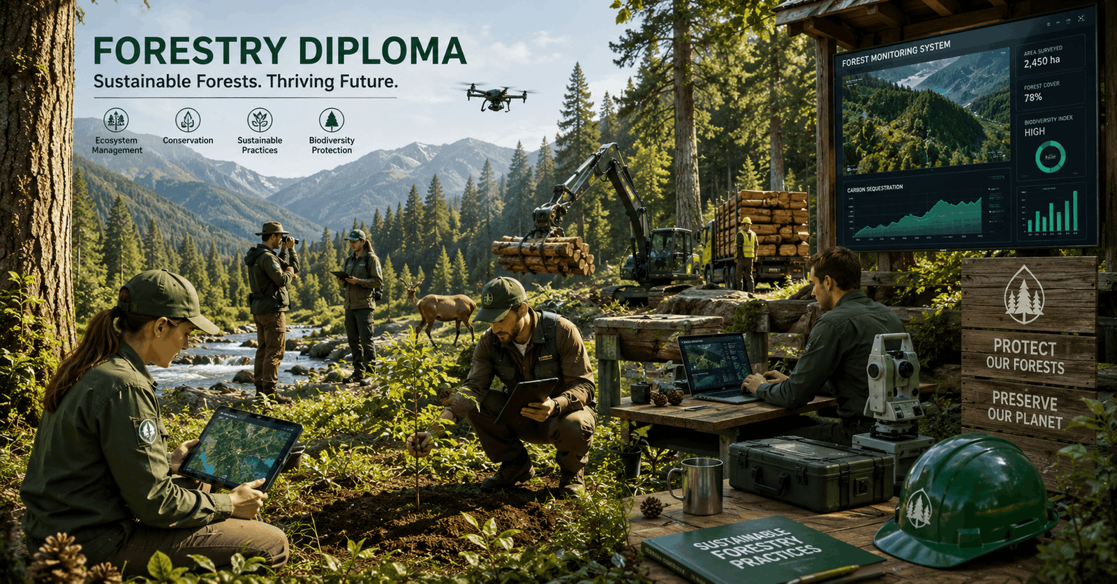 Forestry diploma training focused on forest conservation, sustainability, and ecosystem management