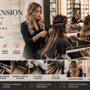 Professional hair extension diploma training with advanced styling and extension application techniques