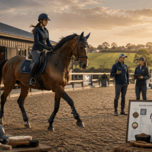 Professional rider training horse during Horse Riding Diploma course