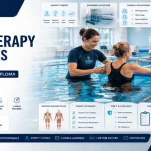 Professional Hydrotherapy Techniques course featuring aquatic therapy, rehabilitation pool, therapeutic exercise, and patient assessment.