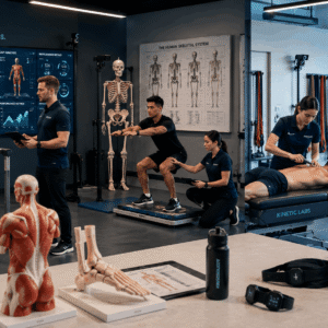 Kinesiology diploma training with biomechanics, movement analysis, and sports rehabilitation concepts