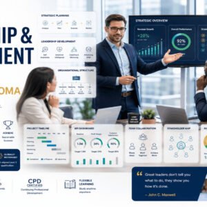 Professional Leadership Management Diploma course featuring executive leadership, team collaboration, strategy, and business growth.
