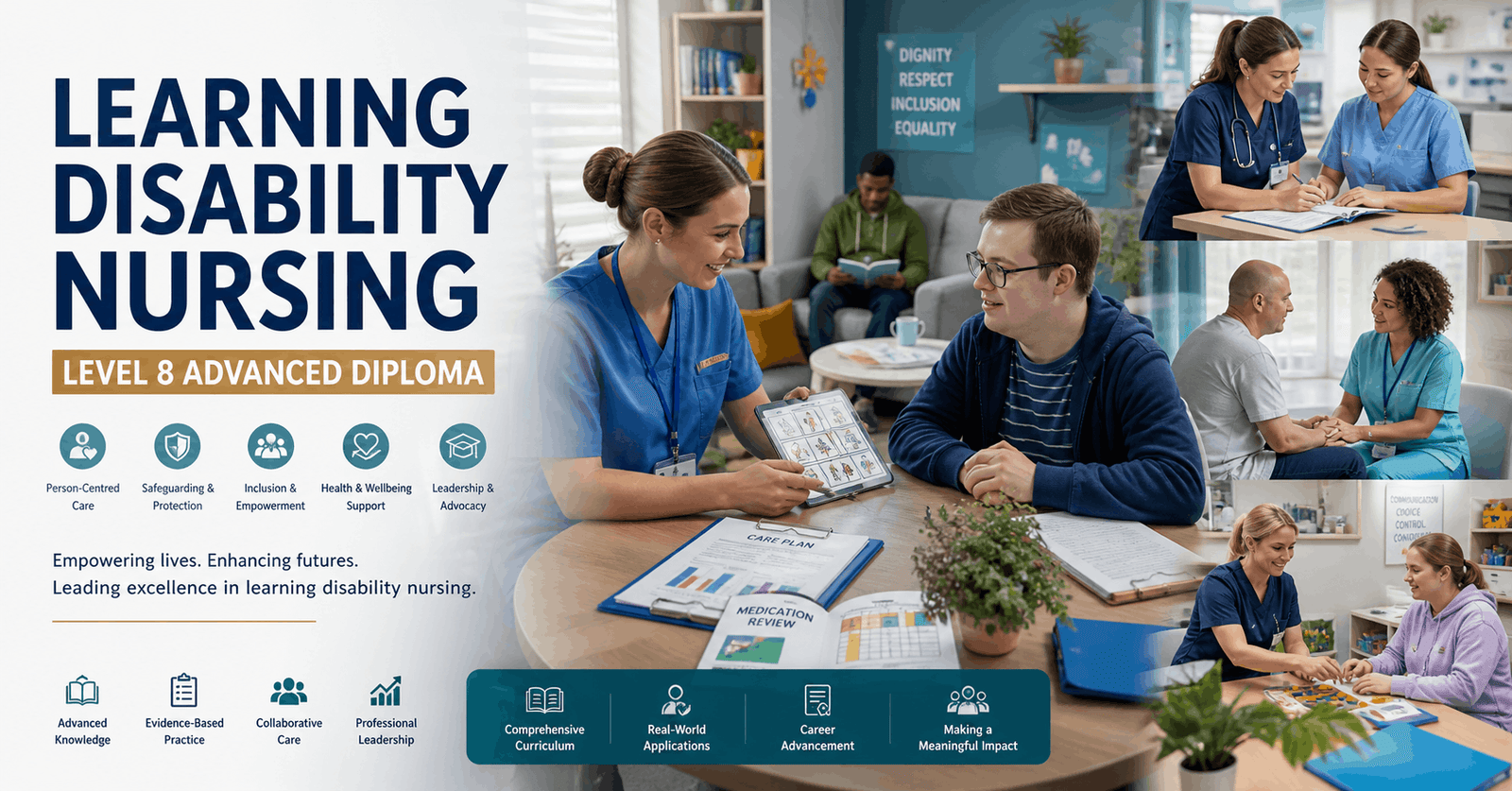 Learning Disability Nursing professionals supporting adults in a modern UK healthcare environment