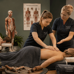 Professional therapist performing advanced techniques in a Massage Therapy Diploma training environment