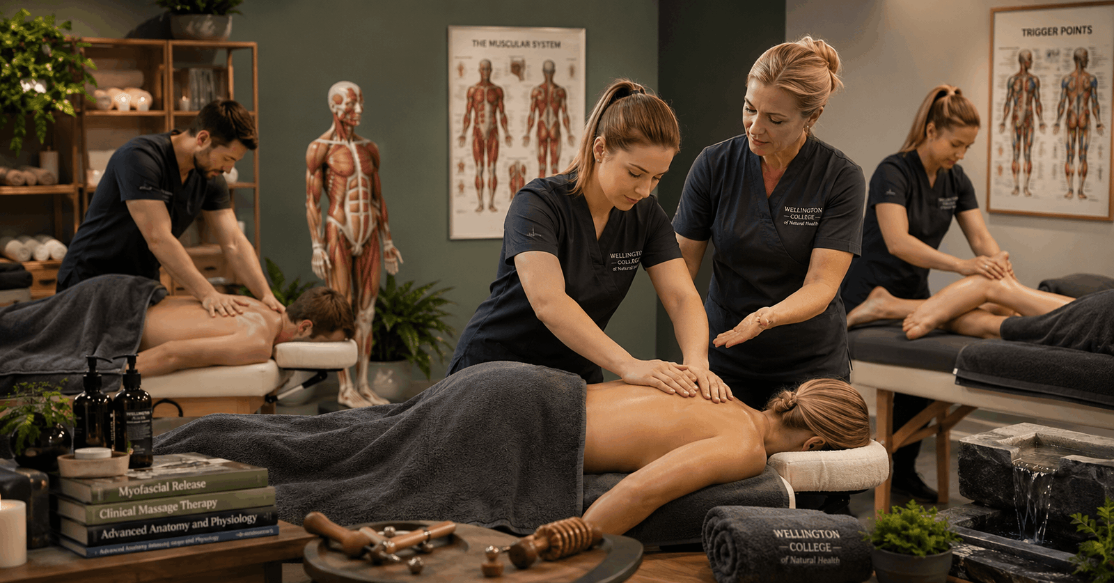 Professional therapist performing advanced techniques in a Massage Therapy Diploma training environment