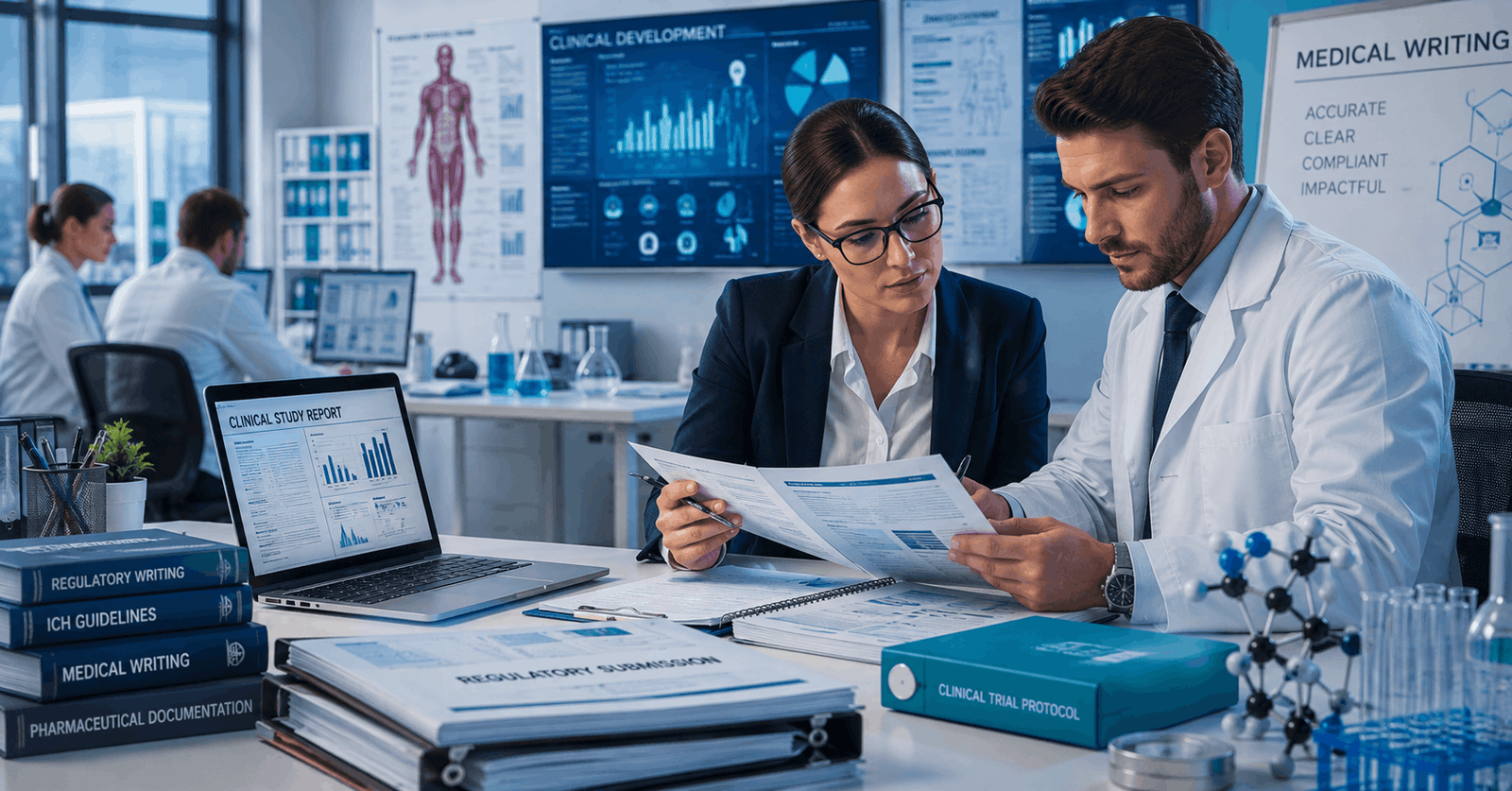 Professional medical writer preparing scientific documents in a Medical Writing Course setting
